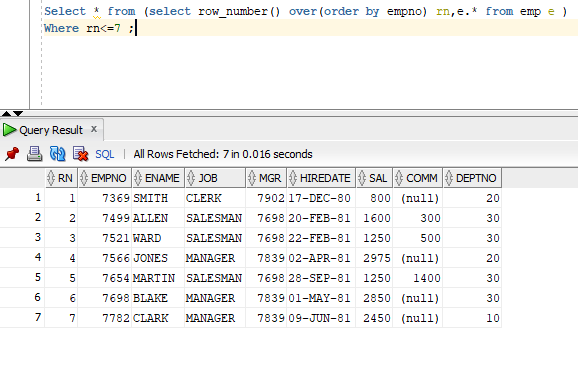 Display top 7 records from emp table in SQL - oraclesql