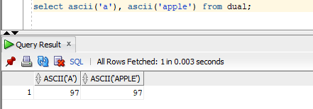 Ascii in SQL